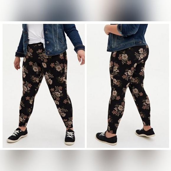 Torrid Grey‎ Floral Full Length Signature Waist Stretch Cotton Leggings Size M/L - Picture 1 of 6